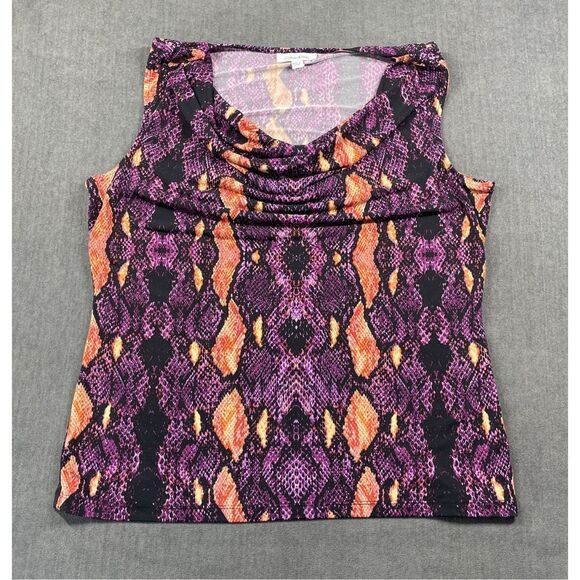 Calvin Klein Womens Sleeveless Cowl Neck Top Snake Print L‎ Purple Orange Work - Picture 1 of 8